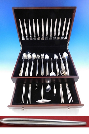 Trenza by Celsa Mexico Sterling Silver Flatware Set Service Mid Century Mod 76pc
